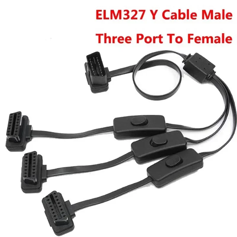 Extension cable Full 16 pin Splitter 1 to 3 with switch obd obd2 Y Cable Male Three Port Female wifi Scanner ELM 327 V1.5