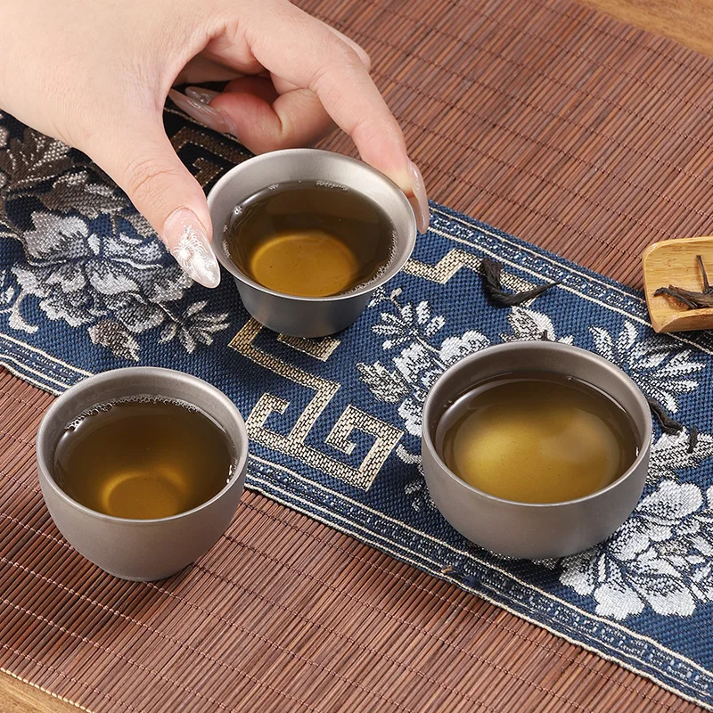 4PCS/Set, 40/50ml Pure Titanium Kung Fu Teacup,Double layer,Heat-proof,Anti-scalding,Anti-bacterial And Anti-mold Wine Mug/Cup