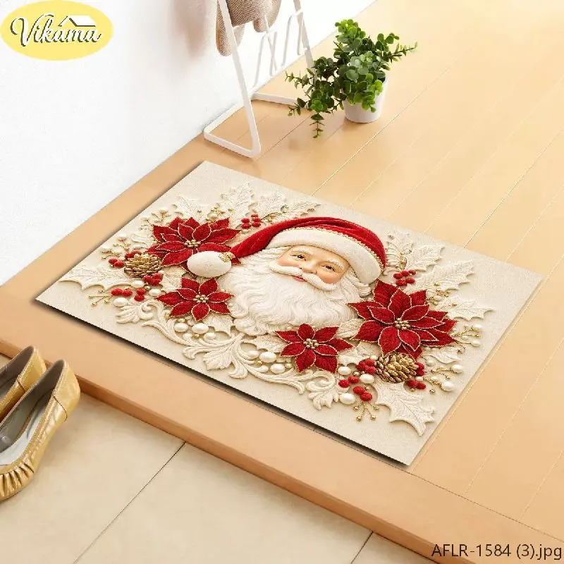 3D Embossed Christmas Doormat, Vintage Santa Claus Non Slip Entryway Mat, Festive Holiday Decorative Rug, Home Decor