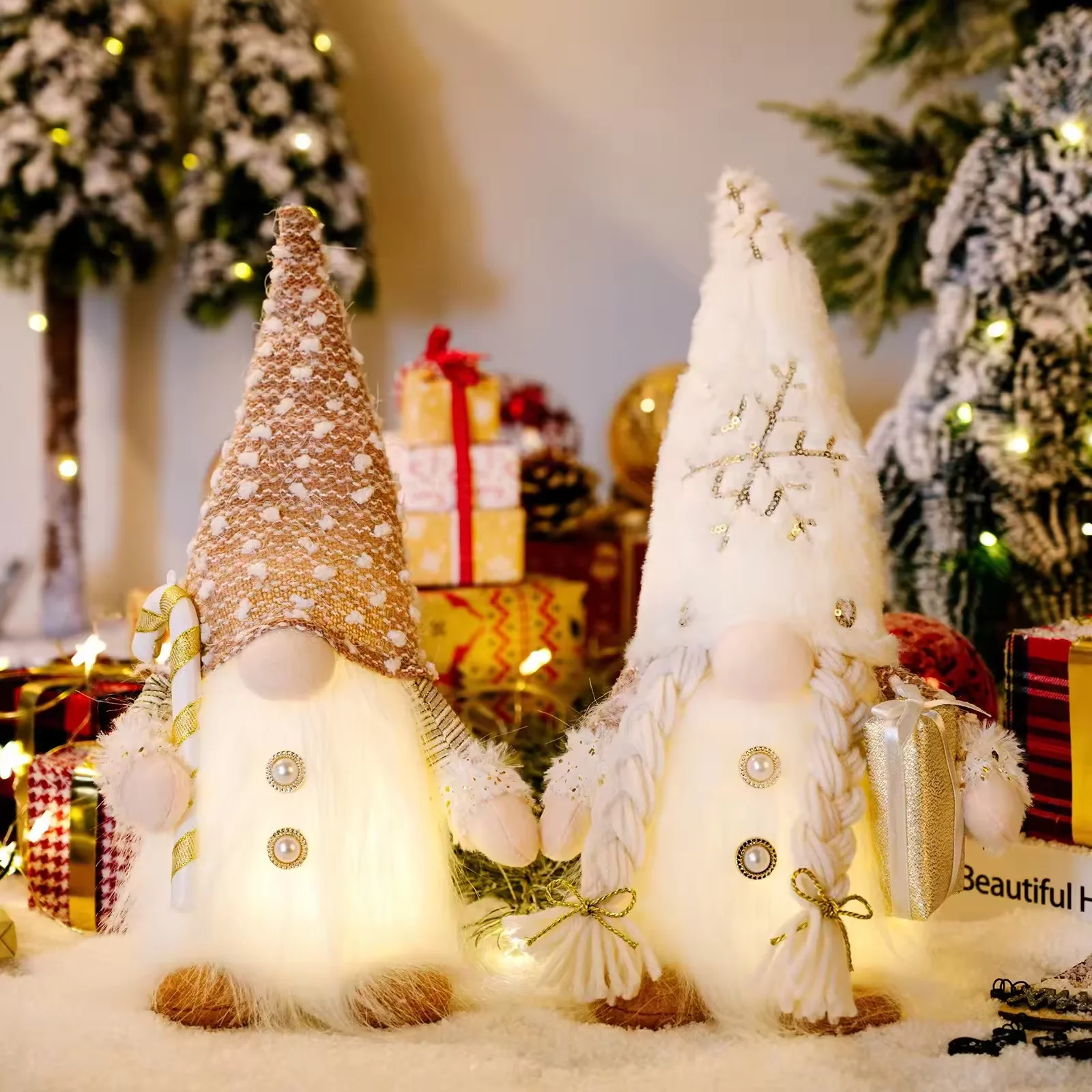 Santa Faceless Gnomes Christmas Decorations with LED Lights Ornaments and Plush Dolls with Sequins for Festive Holiday Decor
