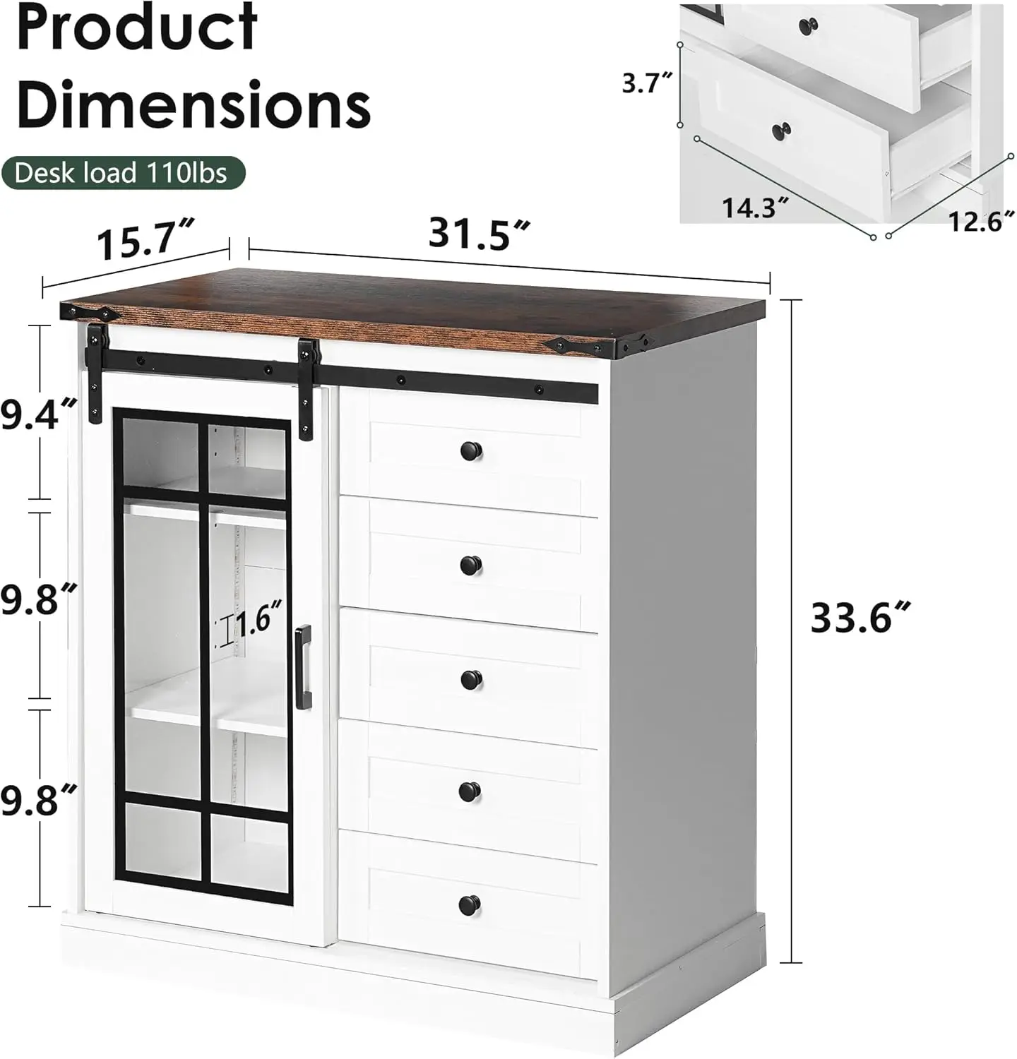 Sogesfurniture Sideboard Buffet Kitchen Storage Cabinet With Sliding Door And 5 Drawers, Buffet Table Coffee Bar Wine Bar