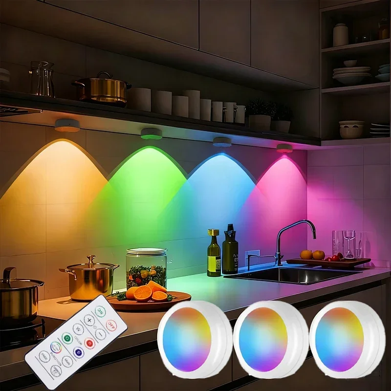 

Светодиодные RGB-светильники с пультом управления, беспроводные, на батарейках, для внутреннего использования, для украшения дома, под шкафы и в гардеробную