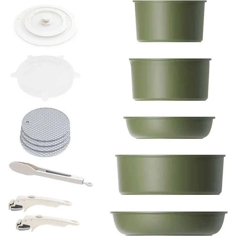 

Detachable Nonstick Cookware Set - Stackable Induction Pots and Pans With Removable Handles, Dishwasher Safe - For RV Camping, O