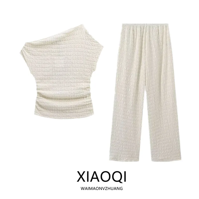 

Spring 2024 Women's Faion Asymmetric High Waist Pants Quali Versatile Top And Bot Set High Waist Long Pants