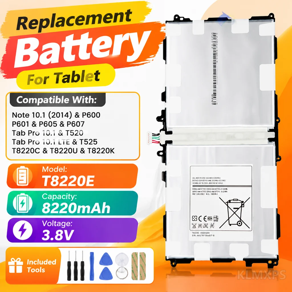 Tablet Replacement Battery T8220E 8220mAh Li Polymer For Samsung Galaxy Note 10.1 2014 P600 P605 T520 Repair Tools Included