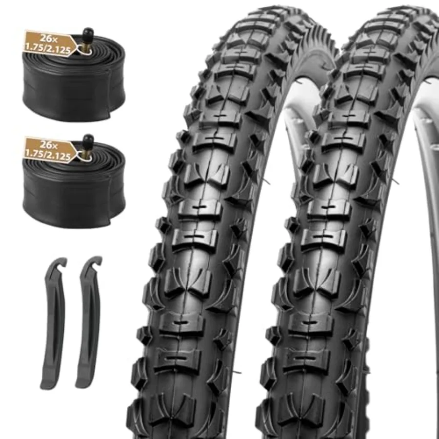 Mountain Bike Tires Set: 2-Pack 20/24/ Folding Replacement Bicycle Tires and Pair Inner Tubes with Tire Levers for MTB Off-Road