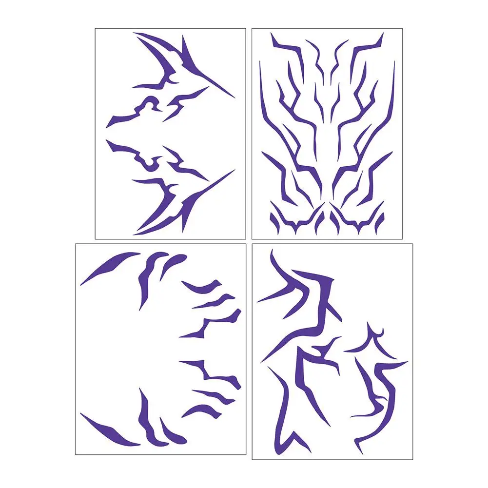 أنيمي الأرجواني ماكياج الوشم ملصقات الشيطان كامل الجسم الليزر البرق ملصقات 4 ورقة / مجموعة