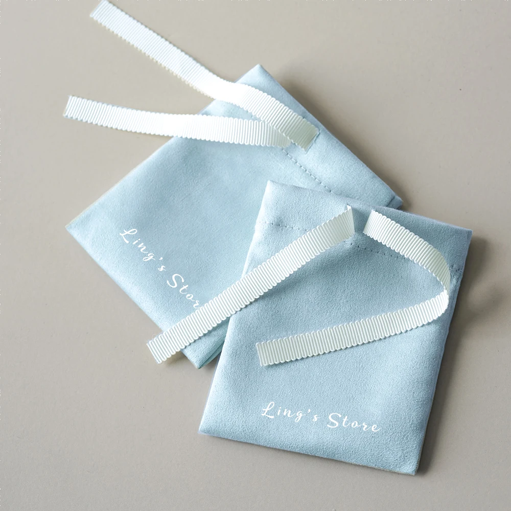 100Pcs Personalized Logo Flannel Jewelry Drawstring Velvet Bag Suede Ribbon Pouch For Earrings Cosmetic Bracelet Rings Packaging