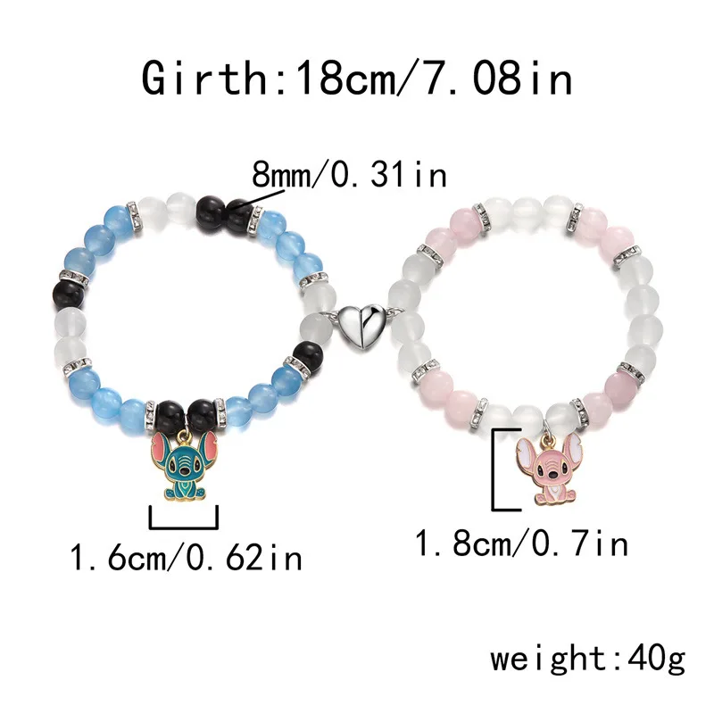 Disney Stitch Spider-Man Heart Matching Magnets Attract Charm Bracelets, Best Friends Bff, Friendship Gifts for Couples, Jewelr