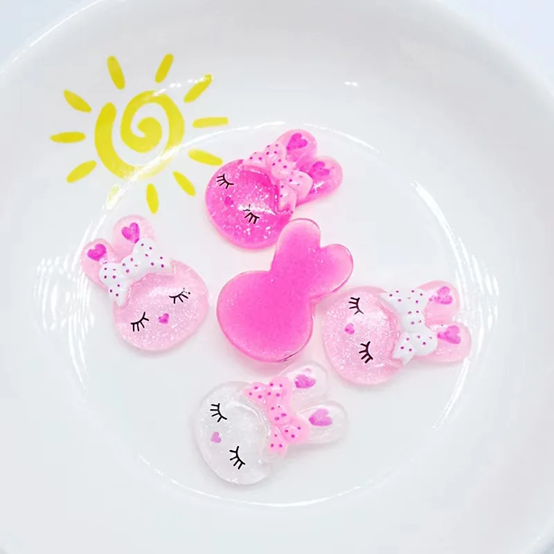 20Pcs New Cute Resin Cartoon Shiny Rabbit Flat Back Scrapbook Kawaii DIY Home Furnishing Embellishments Hairpin Accessories