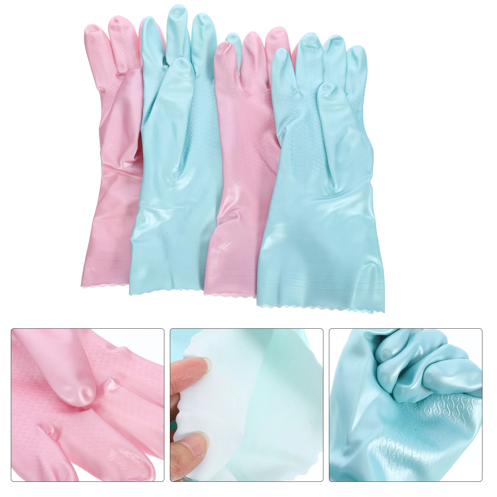 2 Pairs Rubber Gloves Cleaning Mittens for Washing Dishes Reusable Dishwashing Kitchen