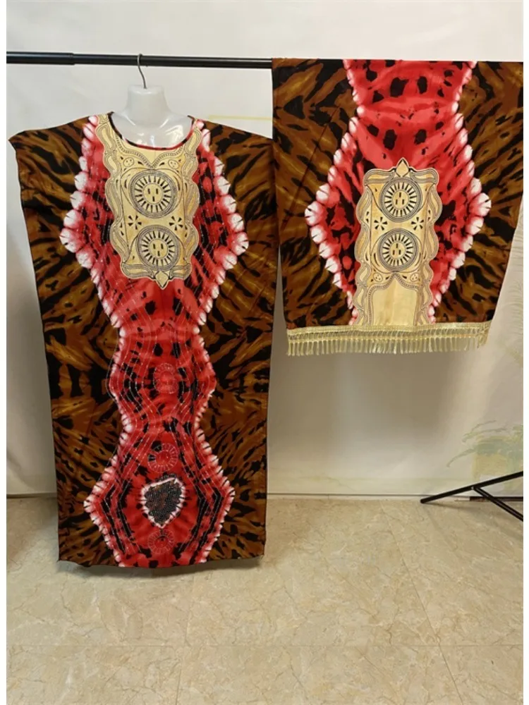 Abito kimono in rayon morbido da donna elegante con stampa di diamanti ricamati taglie forti con sciarpa con frange