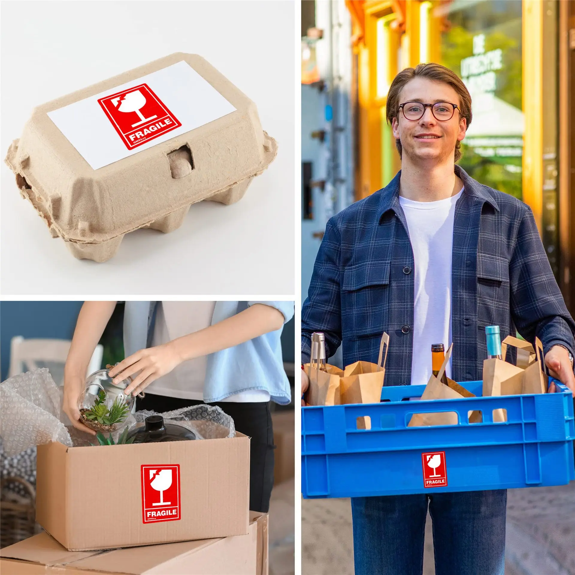 100 листов хрупких наклеек — красные и прозрачные FRAGILE этикетки со стеклянной значком, транспортировочные этикетки 2x3 дюйма (5x7,6 см) для ломких предметов