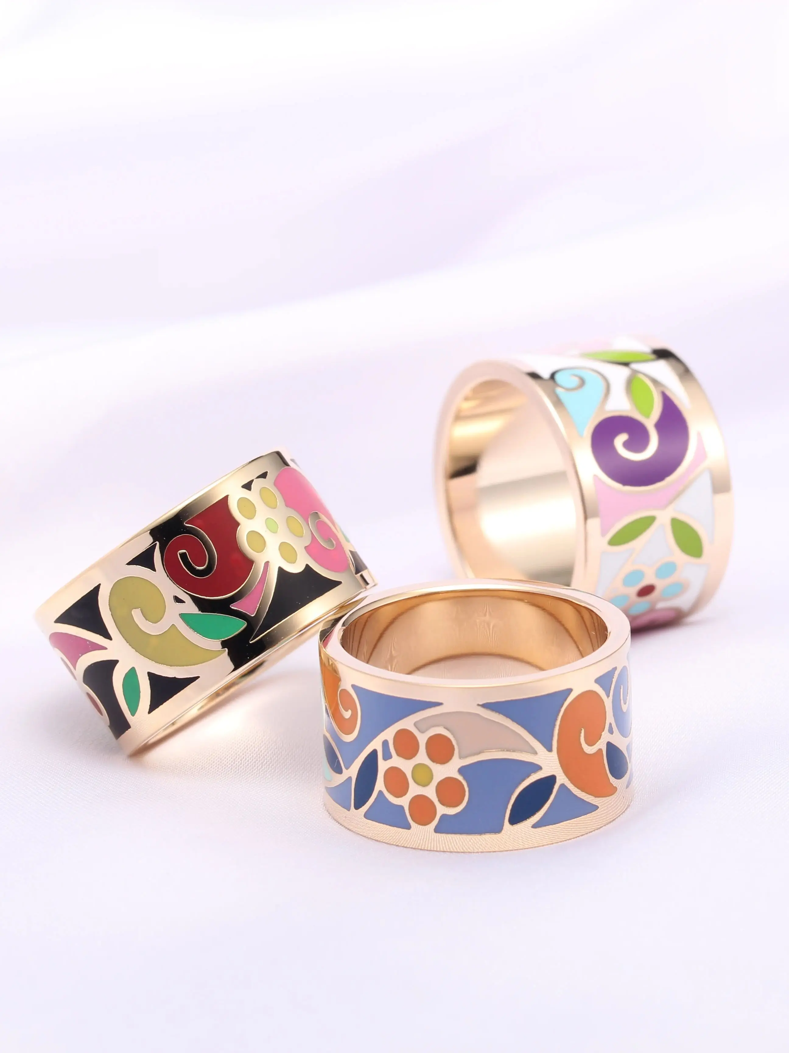 Modne pierścionki dla kobiet małe ozdoby emalia biżuteria Boho Cloisonne rękodzieło etniczne wiatr ze stali nierdzewnej hurtownia — zdjęcie 2