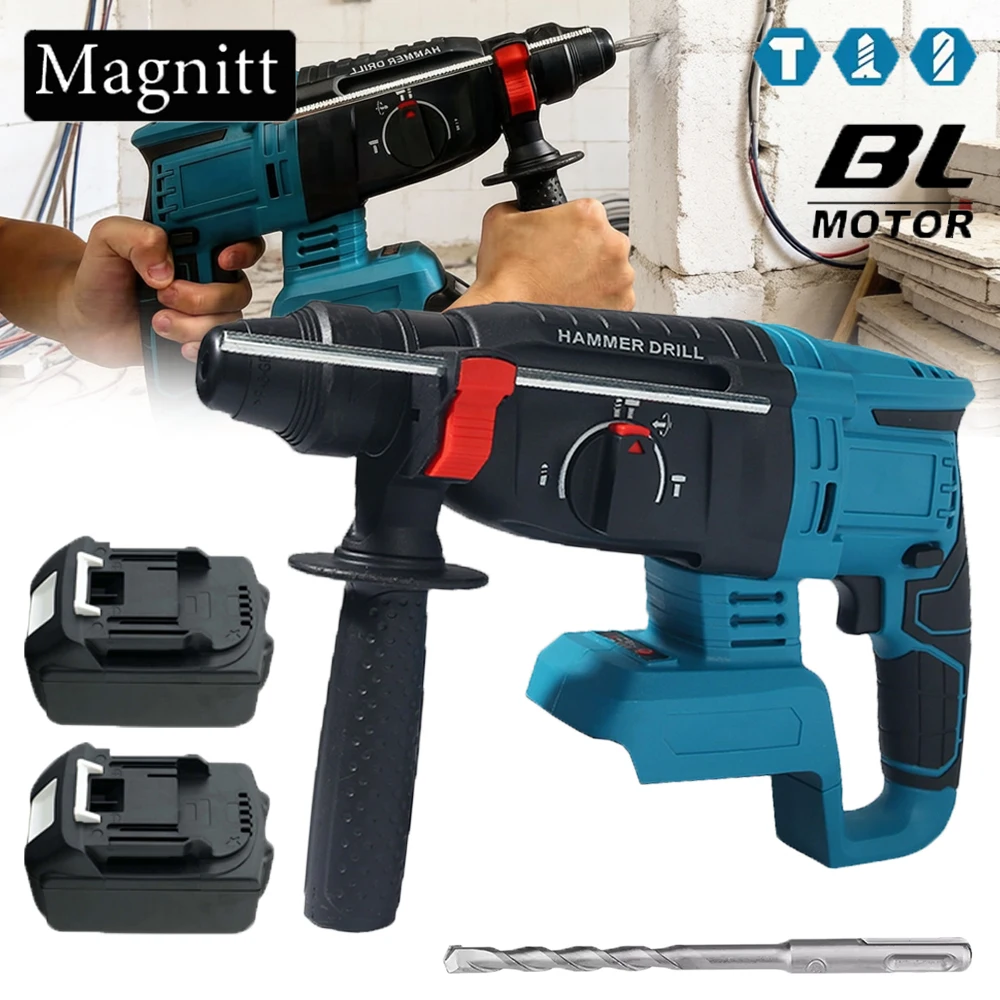 Marteau perforateur électrique sans fil 26 mm, perceuse à percussion rotative multifonctionnelle, outils électriques rechargeables pour batterie Makita 18V