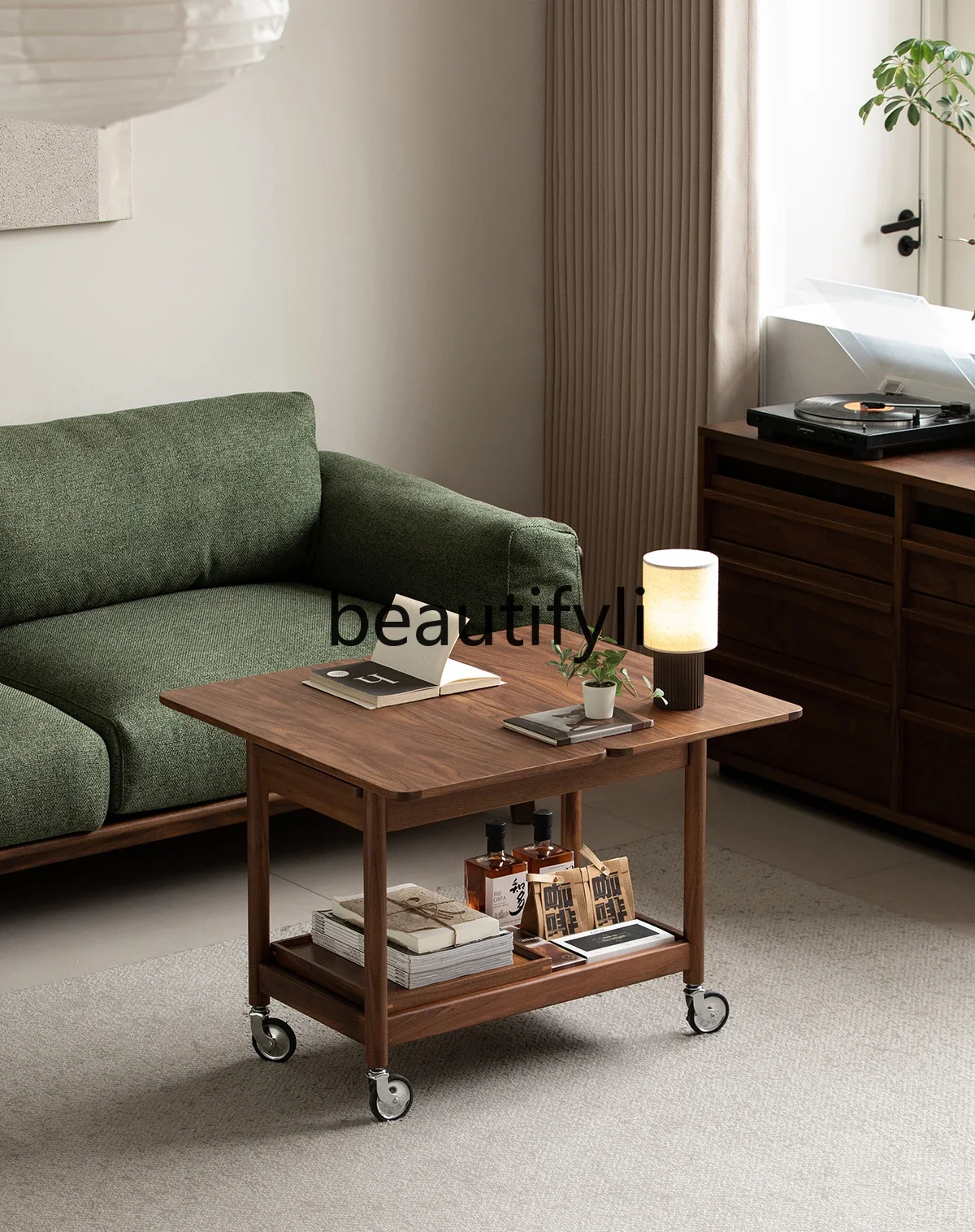 

Mobile side few black walnut trolley small apartment living room small coffee table solid wood sofa corner few07