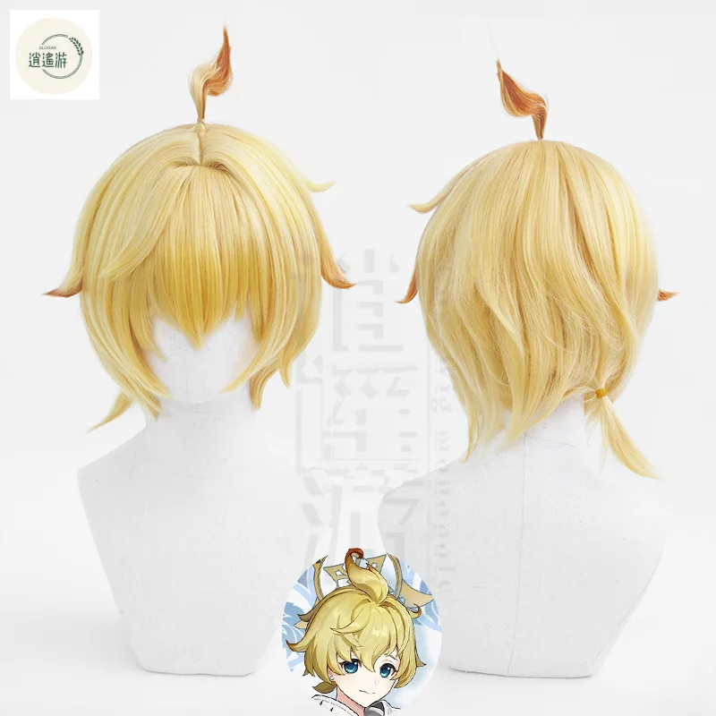 Game Genshin Impact Anime Mika Cosplay Pruik 80Cm Gouden Gradiënt Hittebestendig Synthetisch Haar Halloween Party Cosplay Pruiken Pruik