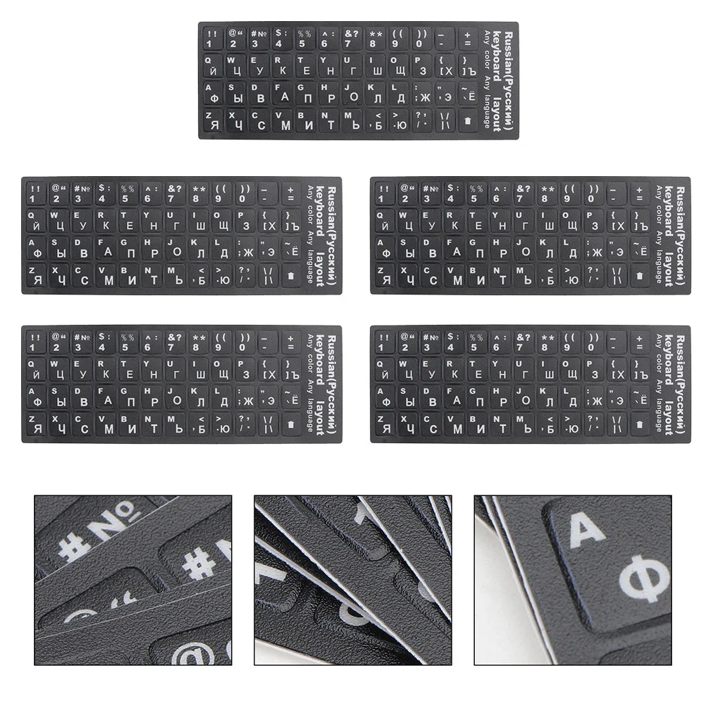 

5pcs Keyboard Stickers White Letters For Laptop Notebook Computer 5 Sheets Replacement Language Letter Decals Office