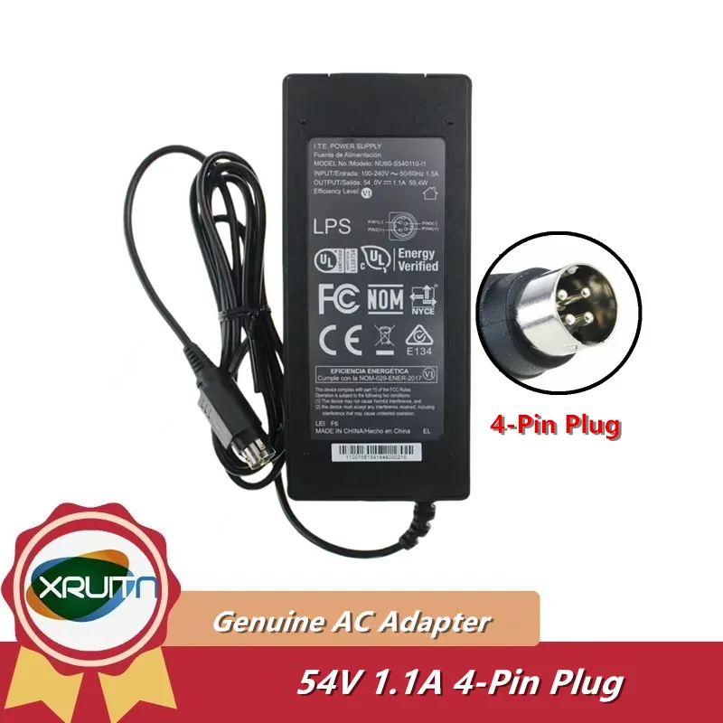 Genuine 54V 1.1A AC Adapter NU60-S540110-I1 59.4W  I. T. E. Power Supply Round With 4-Pin Charger