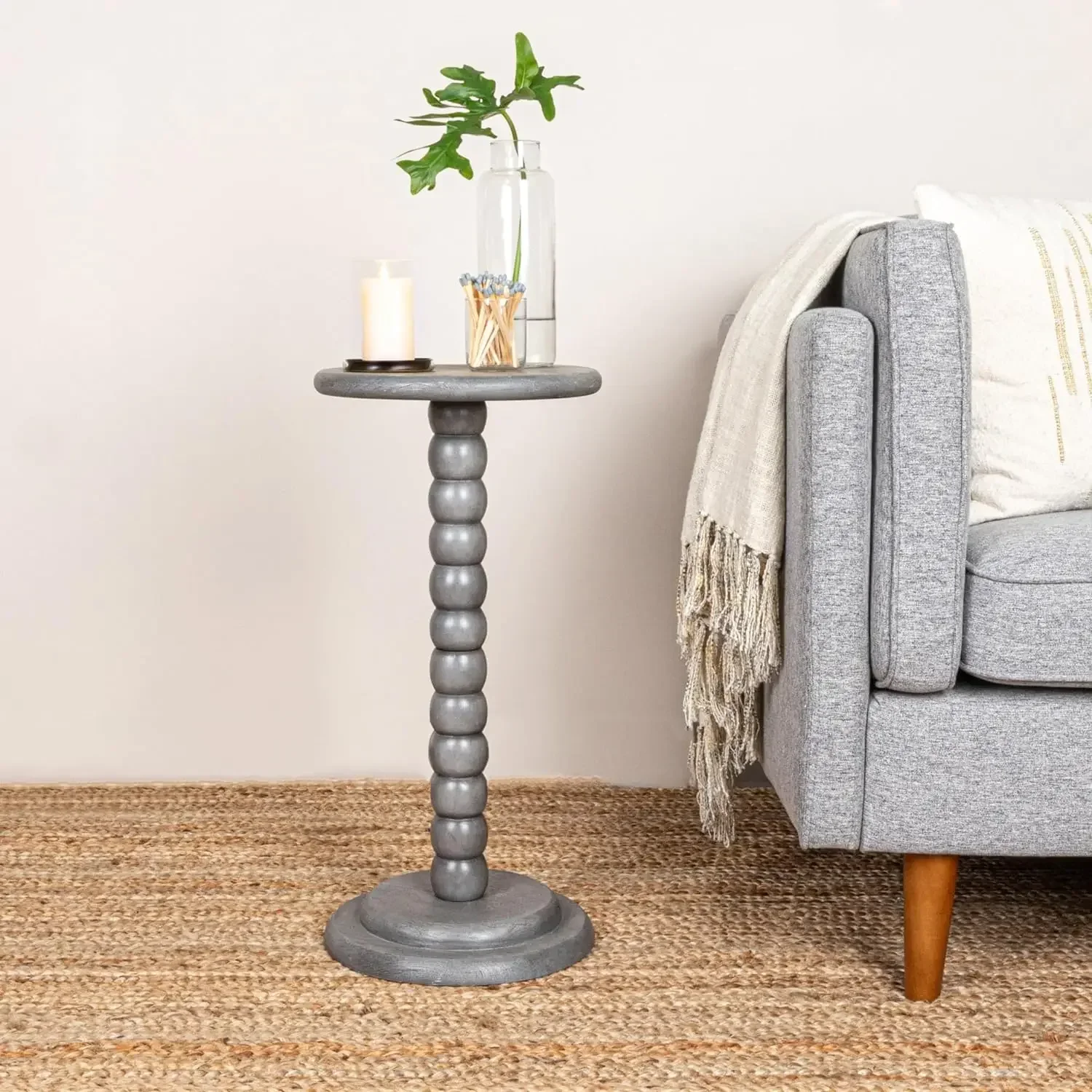 Stacked Pedestal Cocktail Side Table, Dove Grey