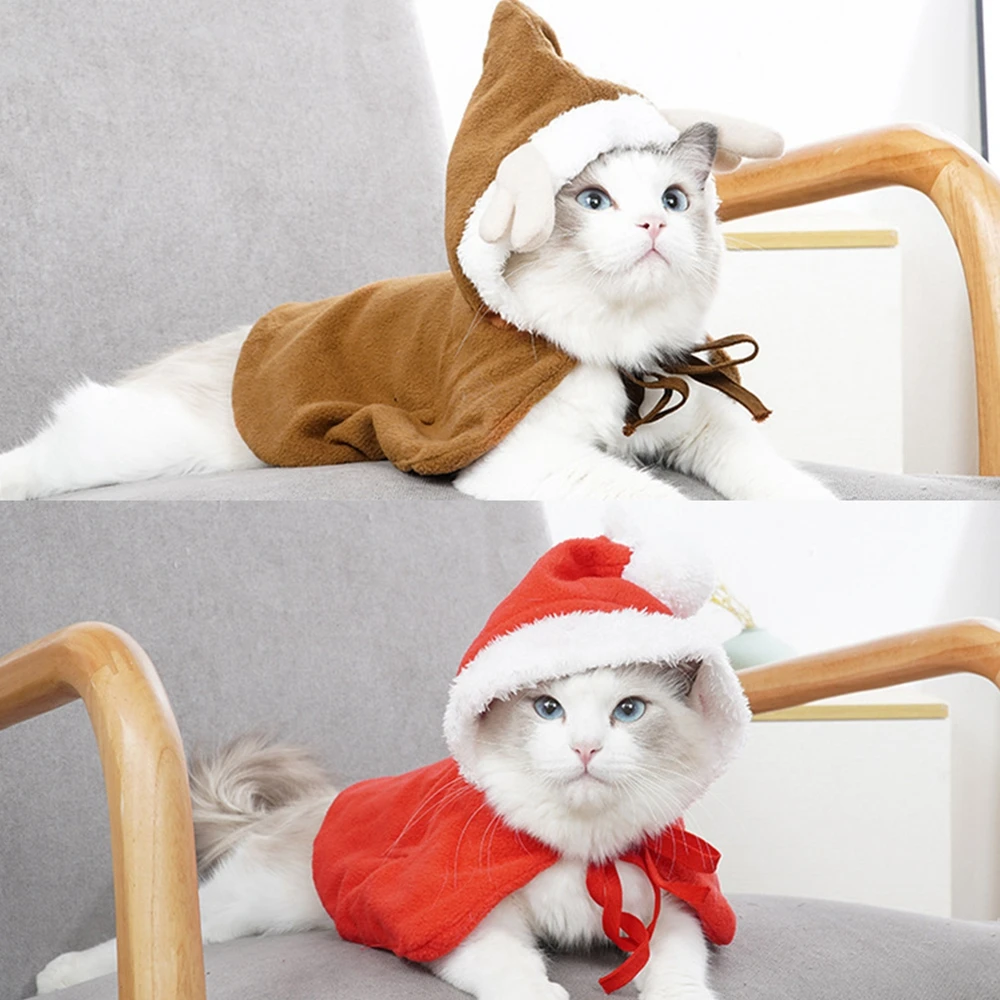 Cat Costume Santa Elk Cosplay Funny Shawl Cat Puppy Christmas Cape Dress Up Clothes Pet Scarf Cloak Coat Festival Props Decor