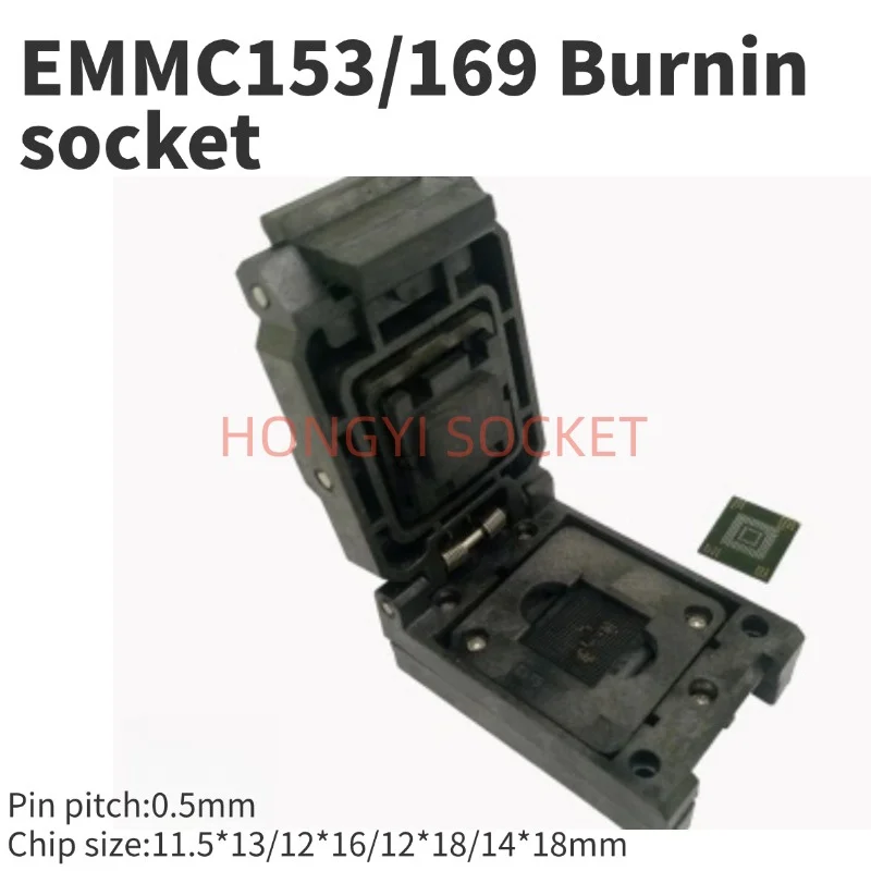 Soquete de teste de programação eMMC153/169 BGA153/169 para fonte móvel IC 153/169 pinos alta/baixa temperatura 30V 50mΩ conector de fio