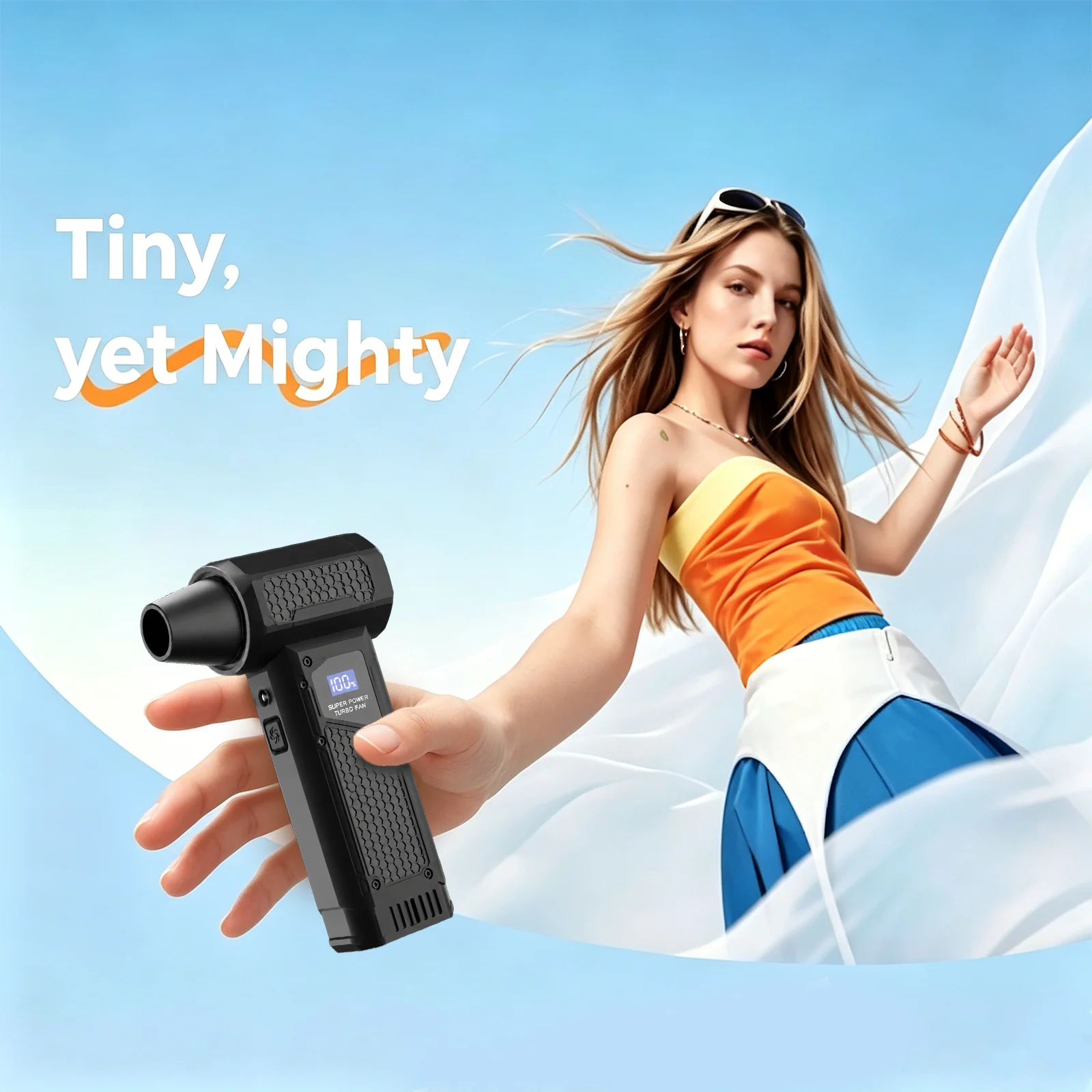 Mini-Turbo-Jet-Ventilator, kabelloser Luftstaubsauger - Hochgeschwindigkeits-Brushless-Motor, LED-Display, wiederaufladbares Gebläse für PC, Auto, Haushaltsreinigung, 4000mAh Akkupack – Detail 1
