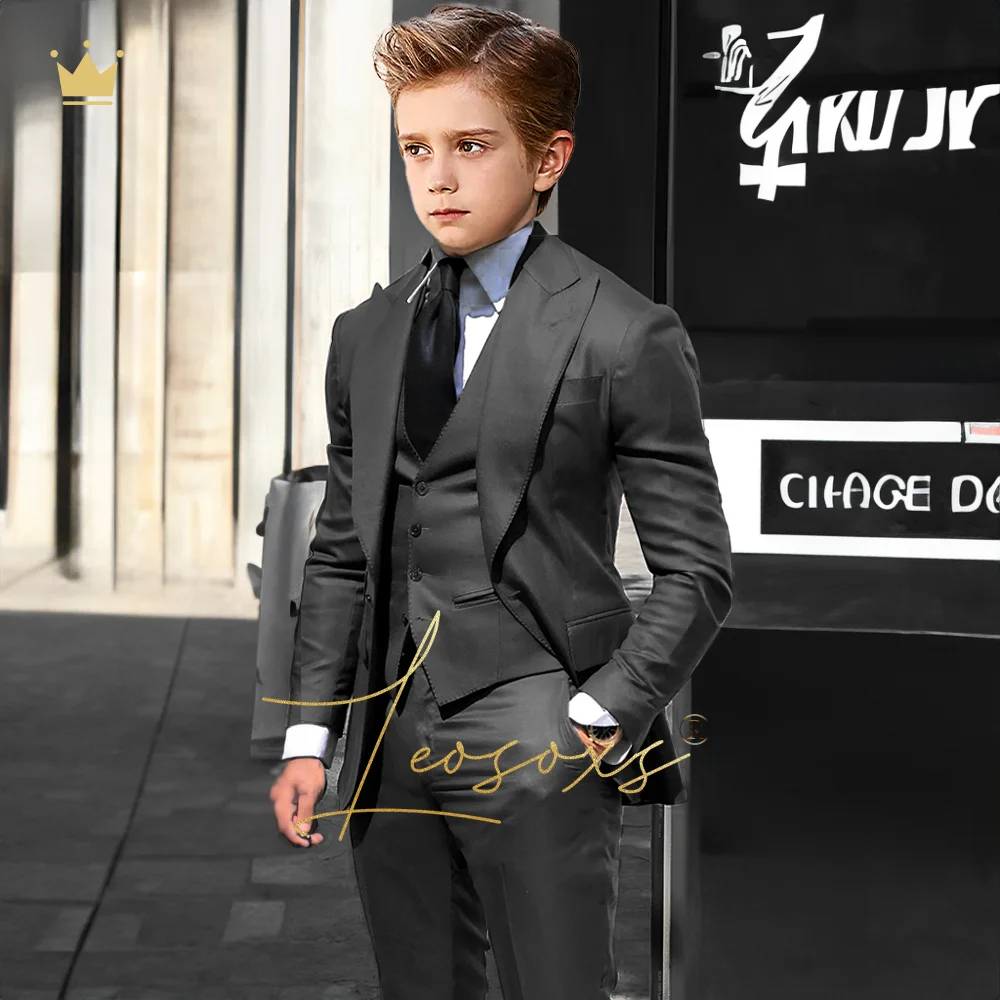 Boys formal suit 3 piece suit, 3~16 years old children's peak lapel jacket vest trousers suit custom wedding party tuxedo