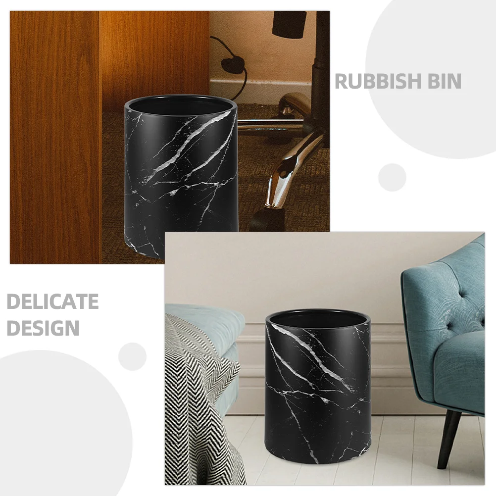 Garbage Can Living Room Trash Waste Storage Bin Paper Basket Container Round Wastebasket Plastic Pp Marbling