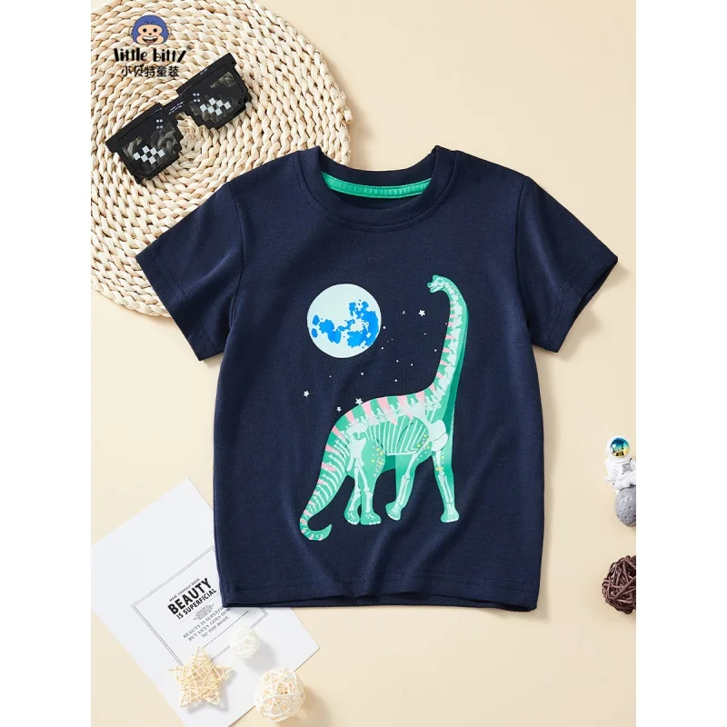 

Children's Short Sleeve2024Summer New DarkTT-shirt Dinosaur Pattern Casual Sports Half Sleeve Wholesale