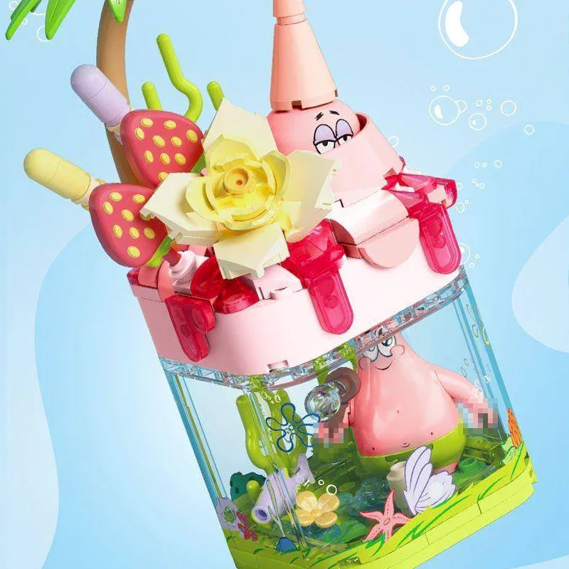SEMBO Bob Esponja Patricio estrella bloque de construcción DIY piña fresa casa modelo ladrillos conjunto con luz escritorio niños juguetes regalo