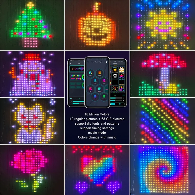 Приложение для граффити, занавески, RGB Phantom, цветная точка управления, окружающее освещение, занавеска, гирлянда с американской вилкой, B, прочный