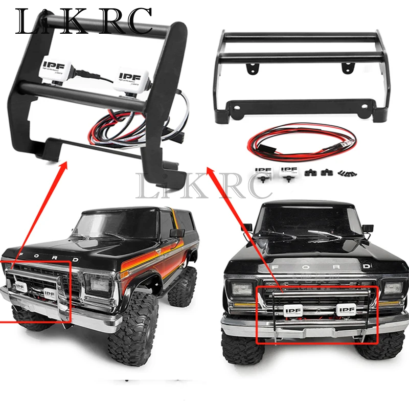 

Stainless Steel Anti Collision Front Bumper with LED Light for TRX-4 TRX4 Ford Bronco 1/10 RC Crawler Car Parts W23