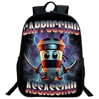 Divertida Mochila italiana con estampado de Brainrot para niños y niñas, Mochila escolar de capuchino Assassino, Mochila para niños, bolsas italianas de Brainrot