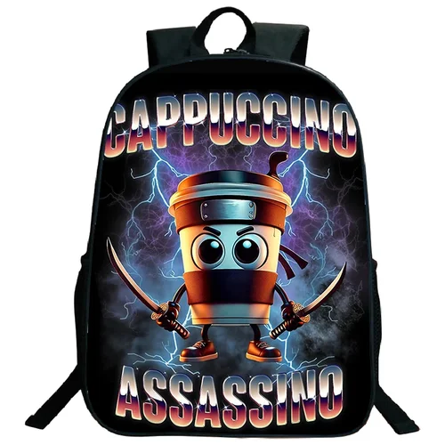 Divertida Mochila italiana con estampado de Brainrot para niños y niñas, Mochila escolar de capuchino Assassino, Mochila para niños, bolsas italianas de Brainrot