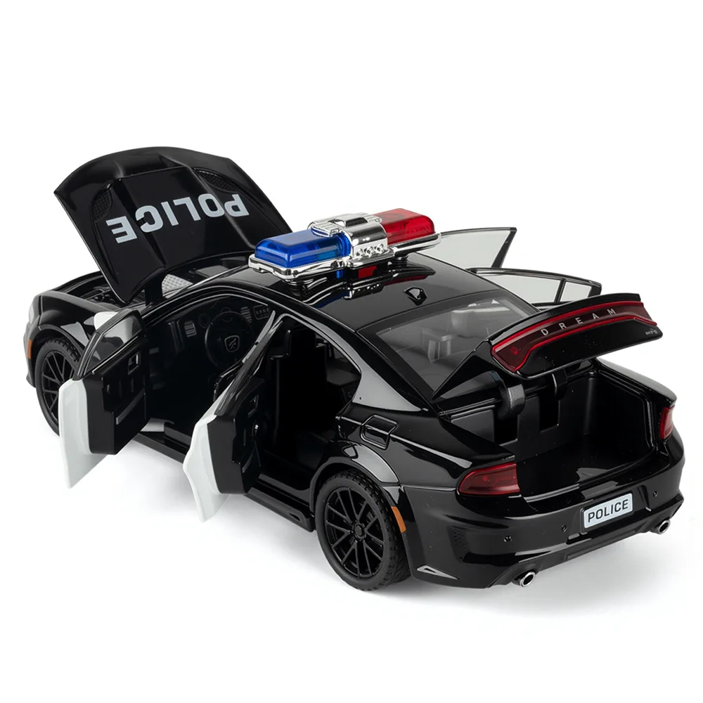 1:32 Autko policyjne, samochód sportowy, model Muscle Car ze stopu, z dźwiękiem i światłem, napęd pull-back, zabawka dla dzieci, kolekcjonerski, prezent urodzinowy