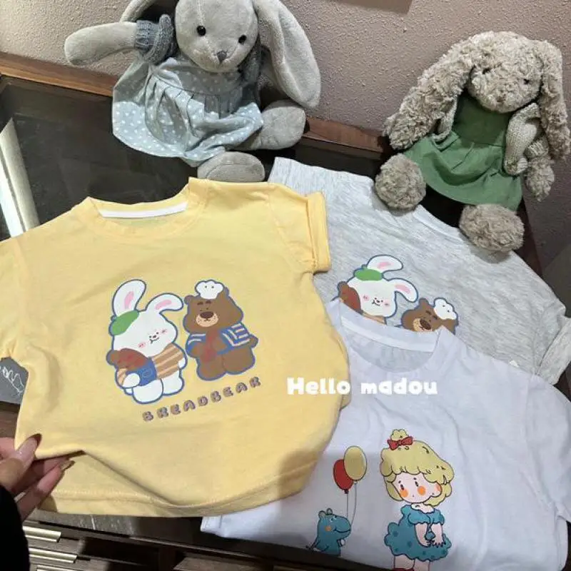 

2026 Summer New Children Short Sleeve T Shirts Boys Casual Versatile Tops Toddler Girls Cute Cartoon Print Tee Kids Clothes