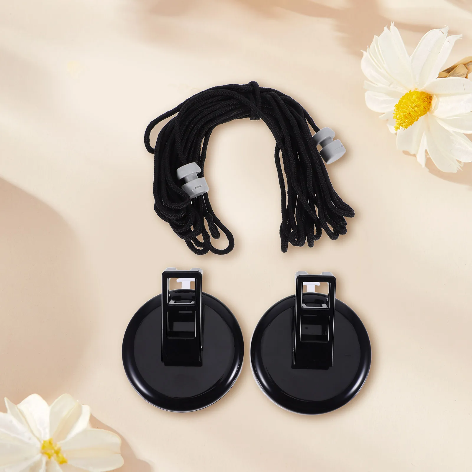 

1 set Heavy Duty Outdoor Retractable Black Nylon Braided Drying Rope for Balcony Camping Strong Suction Cups Adjustable Length