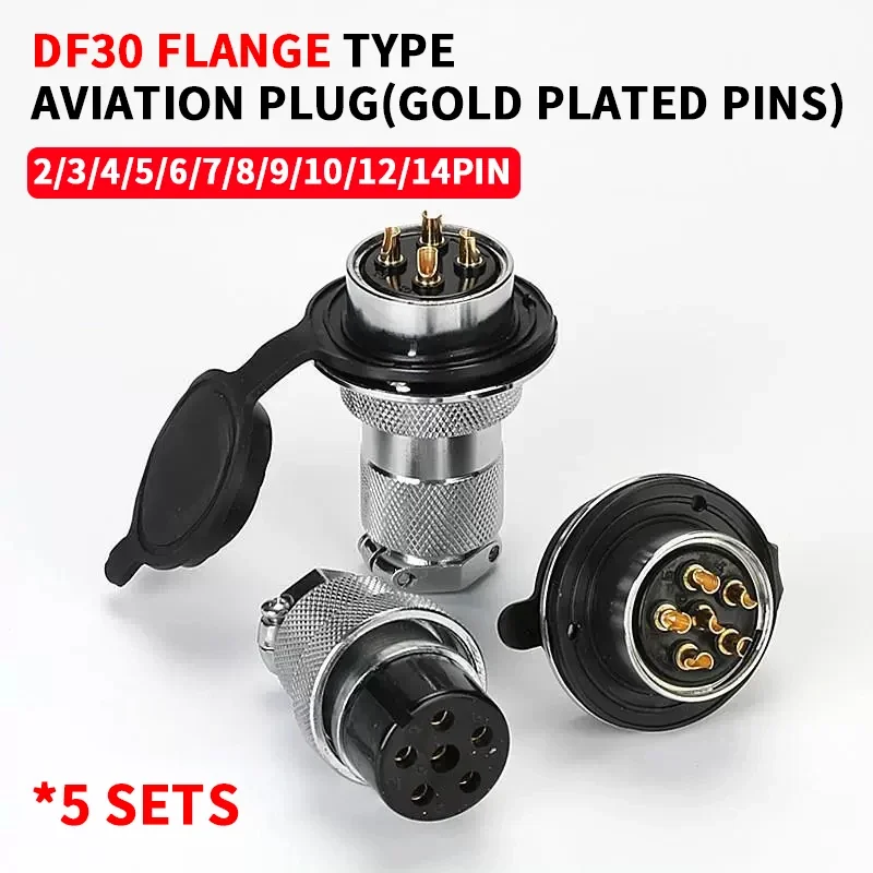 5sets M30 DF30 GX30 flange mounting 3-hole fixing aviation connector plug&socket 2Pin 3/4/5/6/7/8/910/11/12/14pin connectors