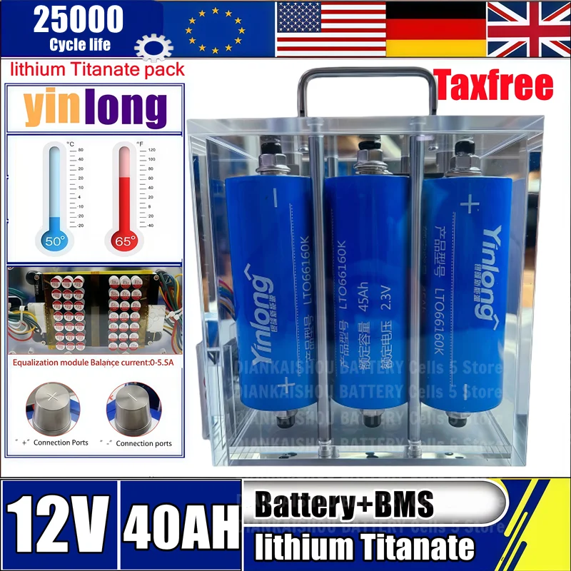 

Yinlong 12 В 24 В 45 Ач 40 Ач литий-титанатный аккумулятор LTO 66160 10C Высокая мощность BMS RV автомобильный аудио аккумулятор без налога