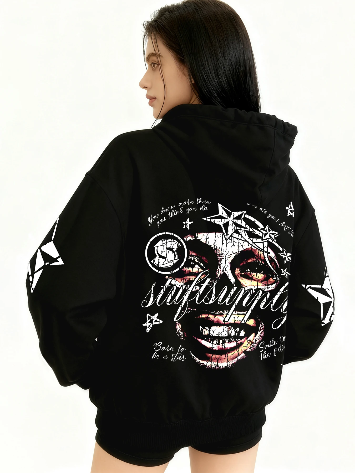 

Зимняя куртка Y2k с готическим принтом, толстая тяжелая бархатная черная куртка на молнии с капюшоном, тонкая темпераментная женская куртка в повседневном стиле для ленивых поездок на работу