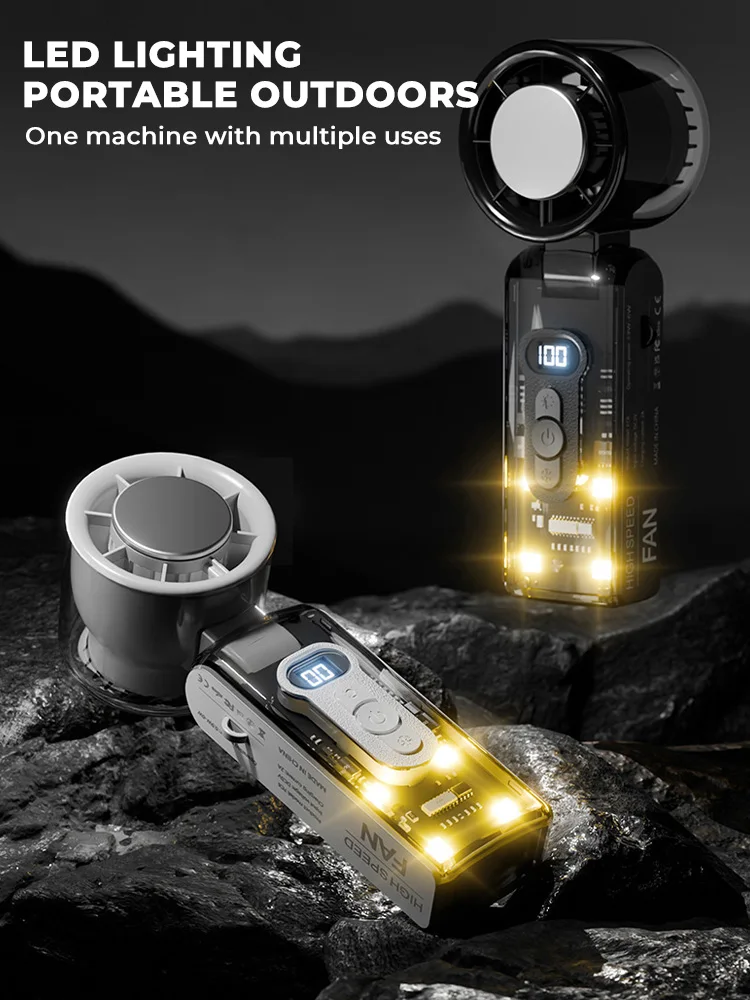 Portable Handheld Fan with Instant Cooling Plate & LED Light,Speed(1-100) Adjustable Turbo Mini Fan,3600mAh Battery Rechargeable