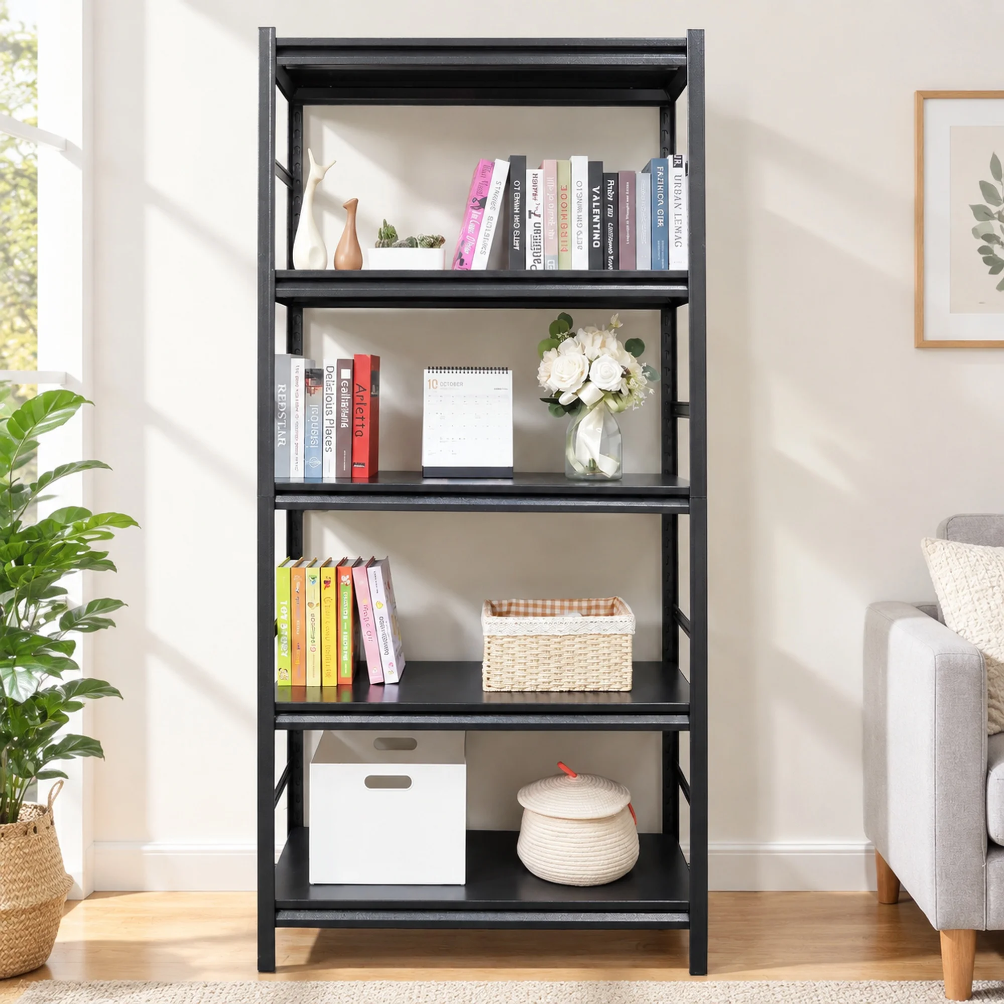 H72 * W35.4 * D15.7 Storage Shelves 5 Tier Heavy Duty Metal Shelving Unit Adjustable Storage Rack Kitchen Garage Shelf