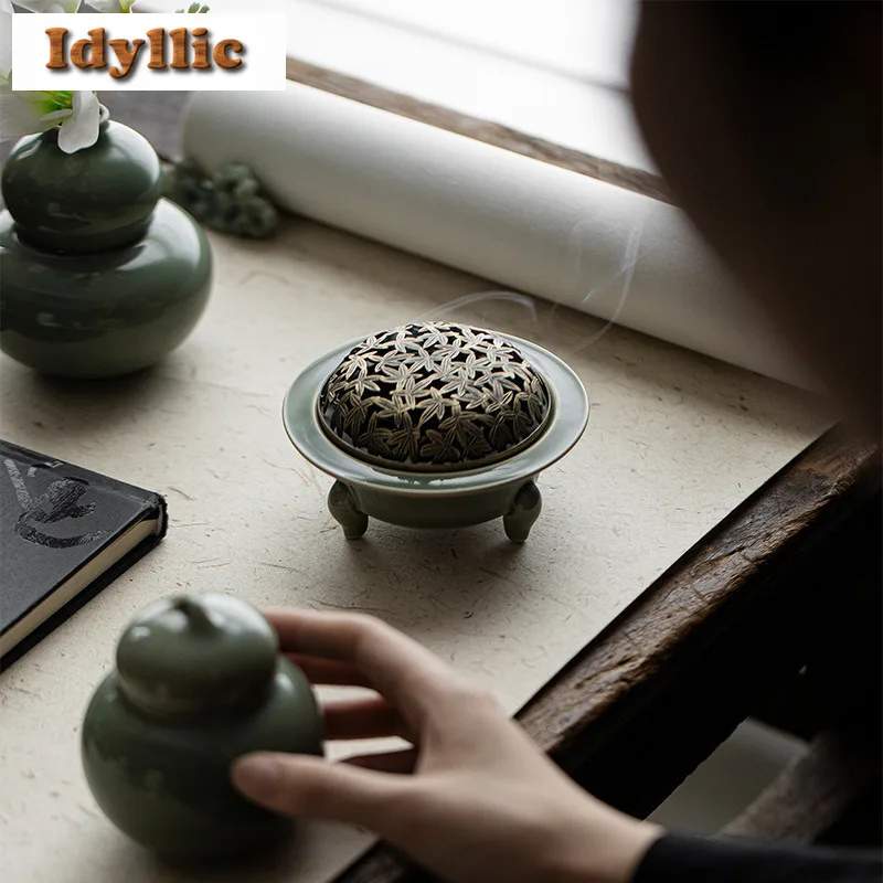 يوي فرن سيلادون السيراميك ترايبوديا حامل البخور نافورة الماء الديكور البخور المعلقات عزز مبخرة خدمات الشاي الحرفية