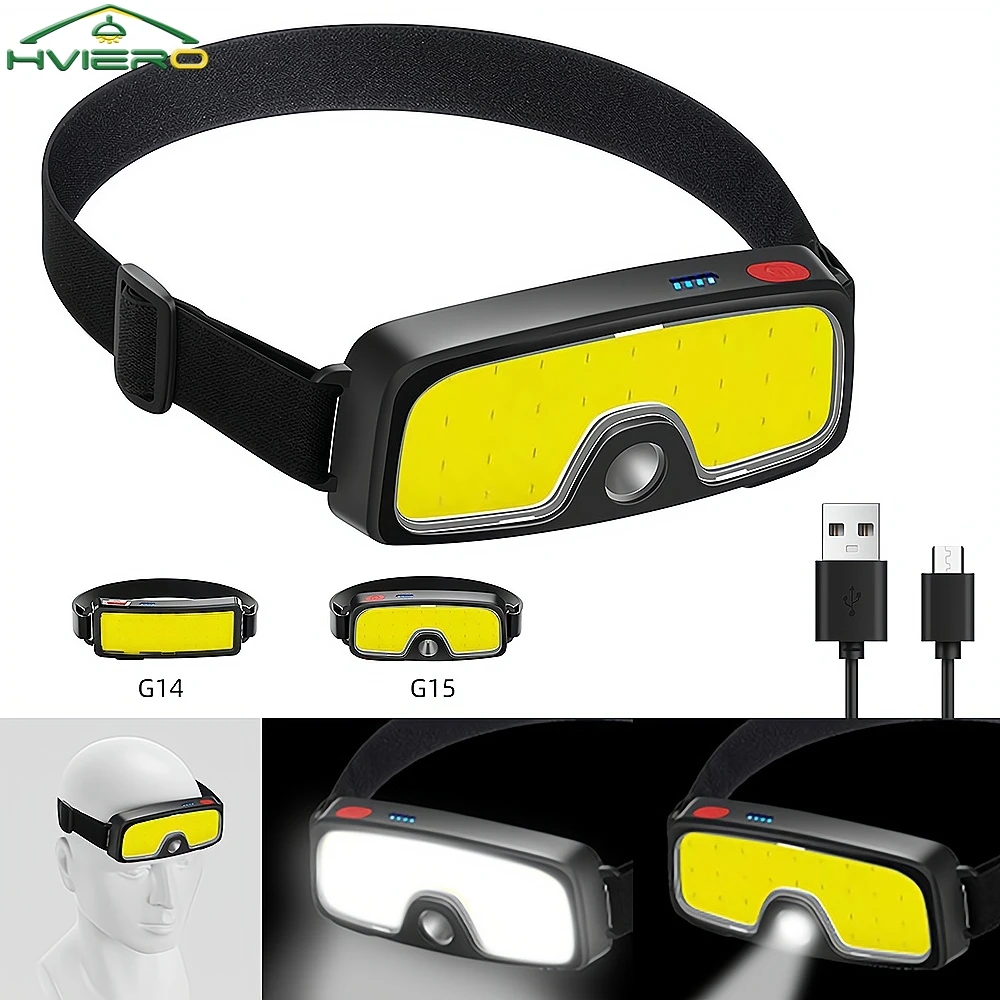 

USB Rechargeable Headlamp Hunting Torch Hiking Front Lanterns Head Mounted Lamp Bright COB 10W LED Fishing Camping Running Light