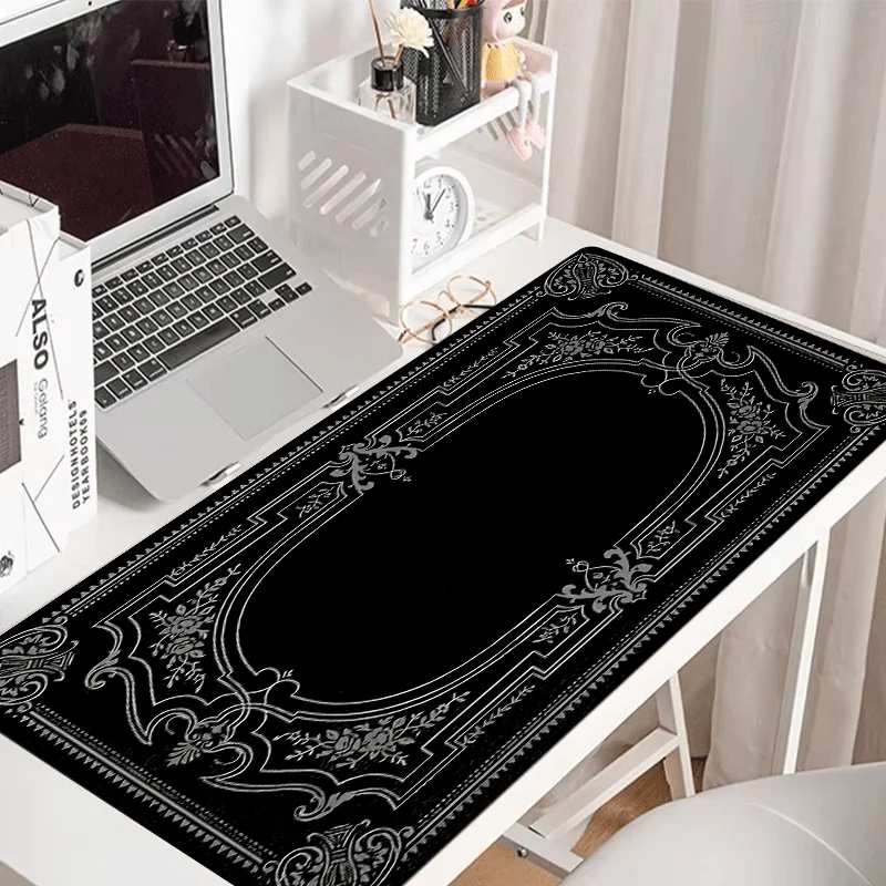 Czarny wzór Duża barokowa ozdobna podkładka pod mysz Gadżety na biurko Klawiatura 90x40cm Mata na biurko Xxl Playmat Podkładki pod mysz Biurka Artykuły biurowe — zdjęcie produktu 5