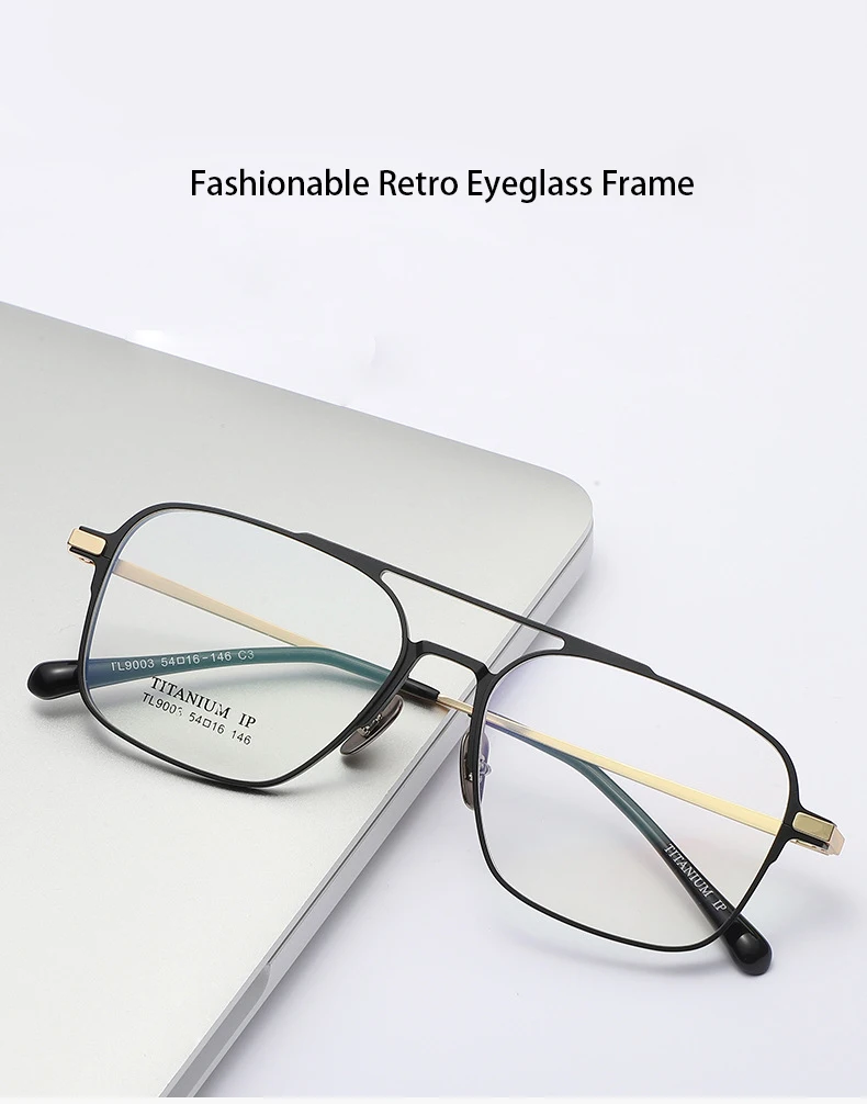 Leichte reine Titan rahmen Retro Polygon Brille Pilot Ultra Doppelbrücke maßge schneiderte optische verschreibung pflicht ige Brillen Mann – Detail 1
