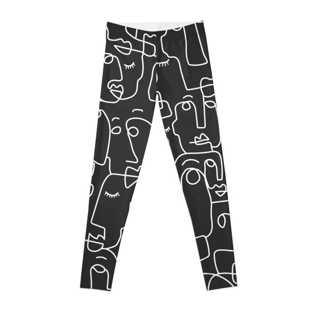 

Face Line Drawing - abstract faces - Art Print one line artwork print white Leggings Golf wear Womens Leggings