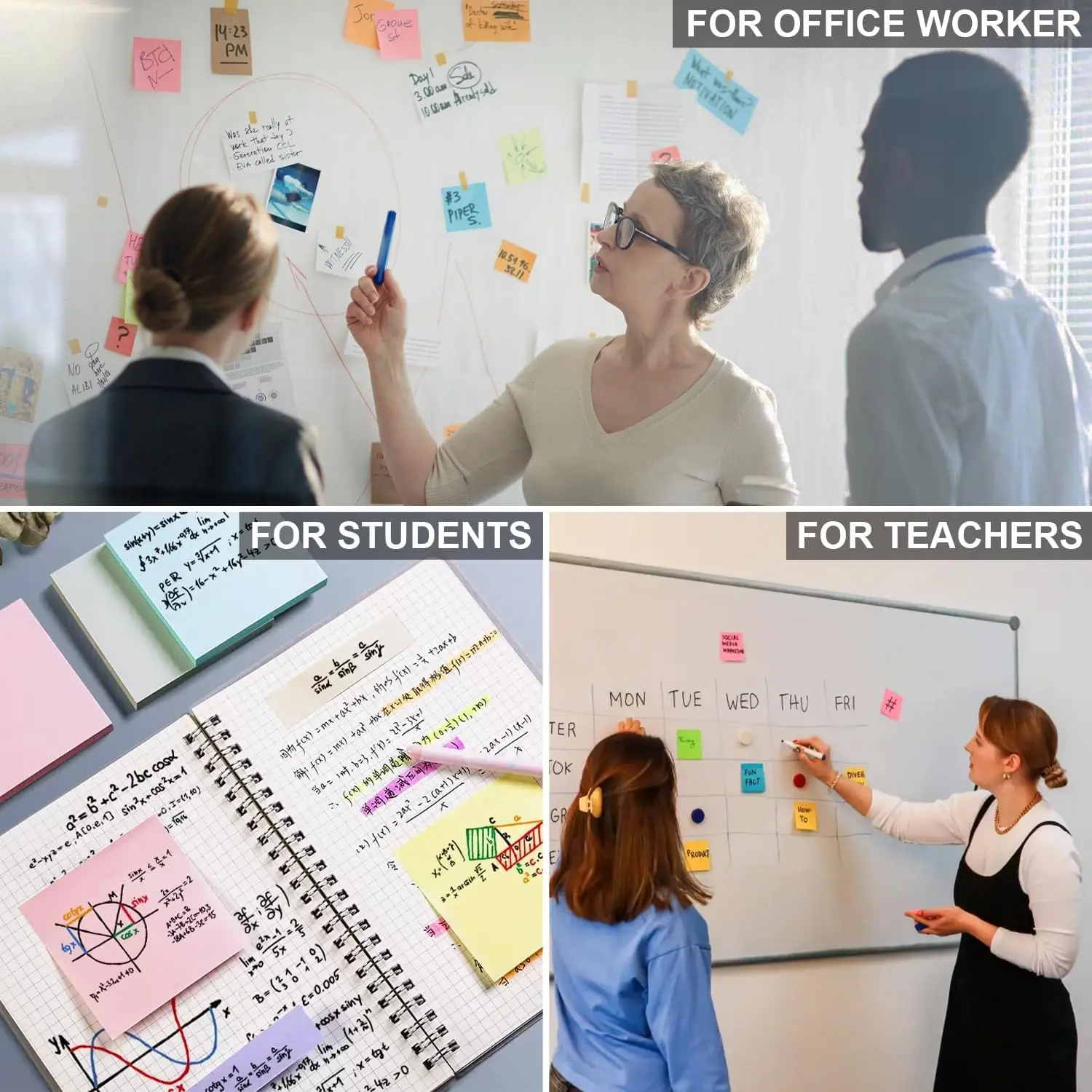 Sticky Notes 3x3 4Pack Sticky Pads 100 Sheet/Pad Bulk Sticky Note Pads Multicolor Self-Sticky Notes Pad Teacher Classroom