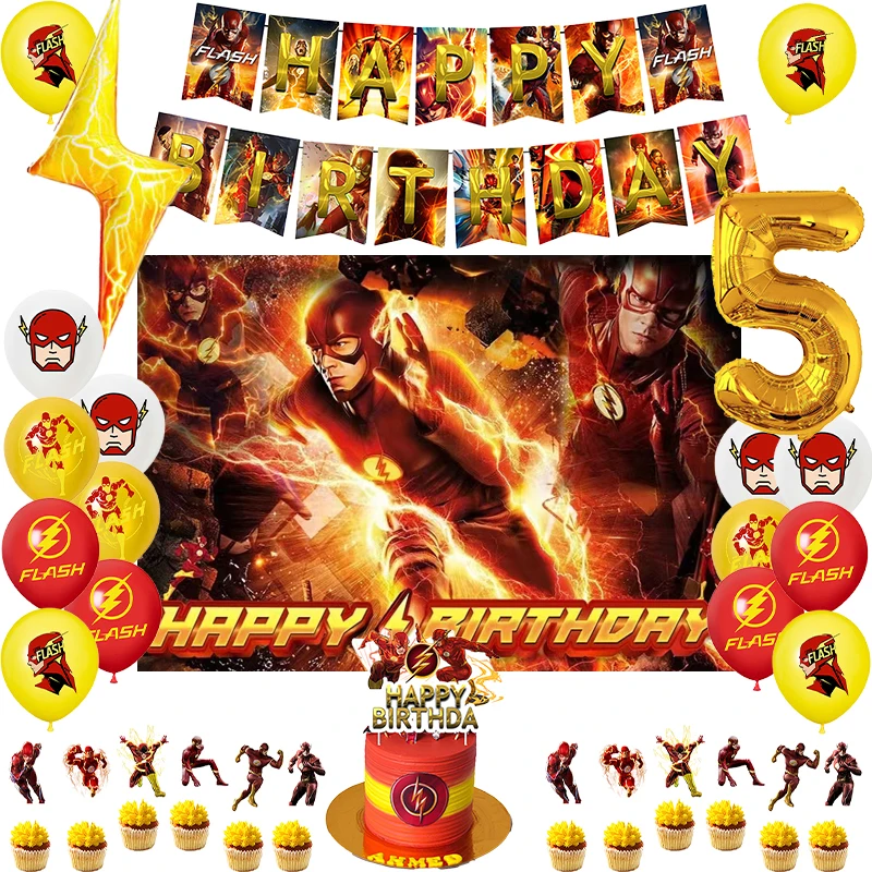 Supereroe lampeggia Decorazione festa di compleanno Palloncino Banner Fondale Torta Topper Articoli